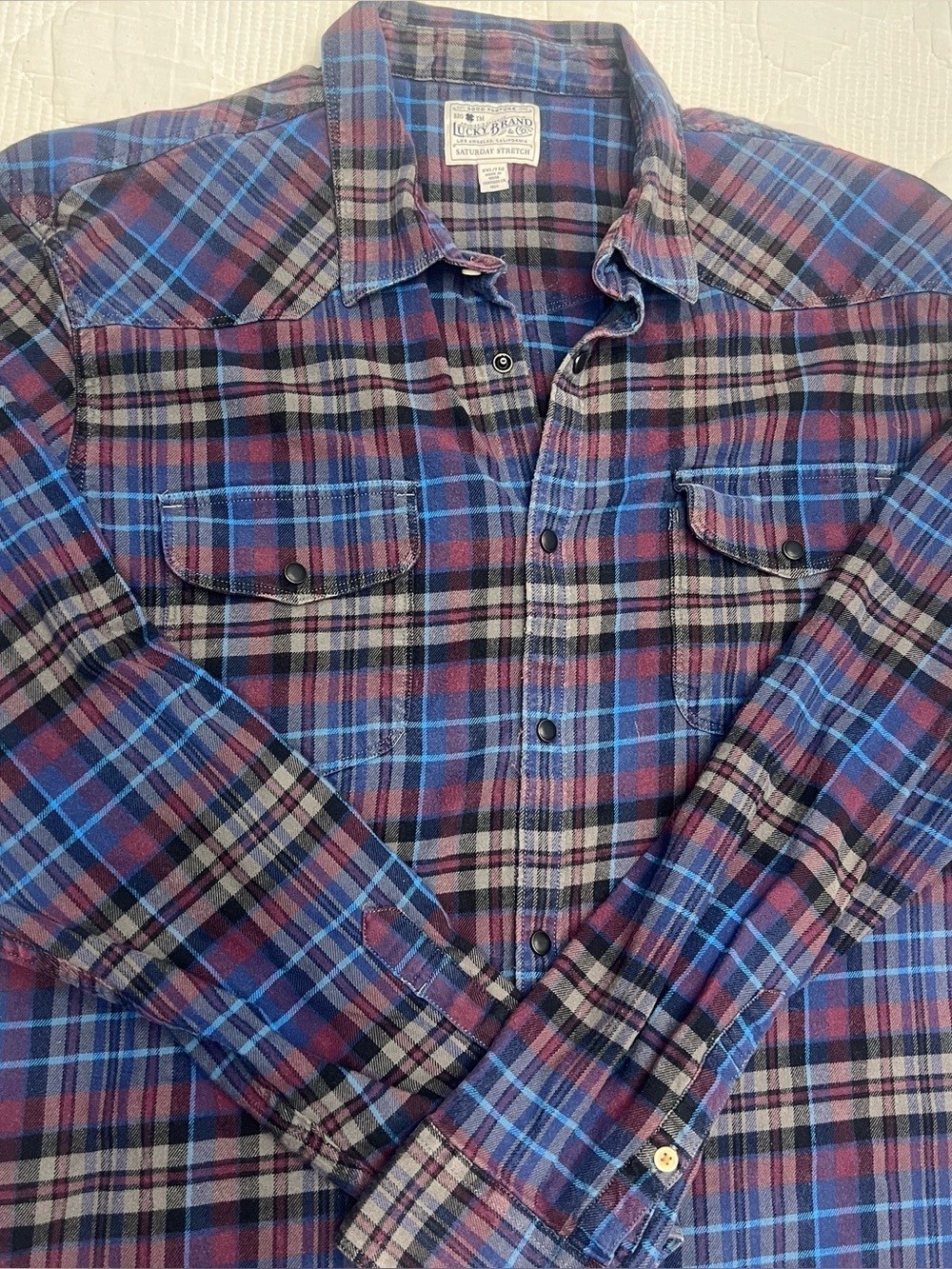 Lucky Brand Men's Plaid Button-Down Shirt in Blue and Burgundy